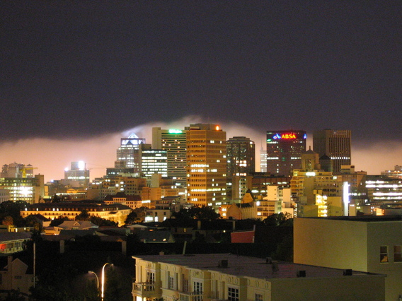CapeTown CBD Night Photo with Low Cloud